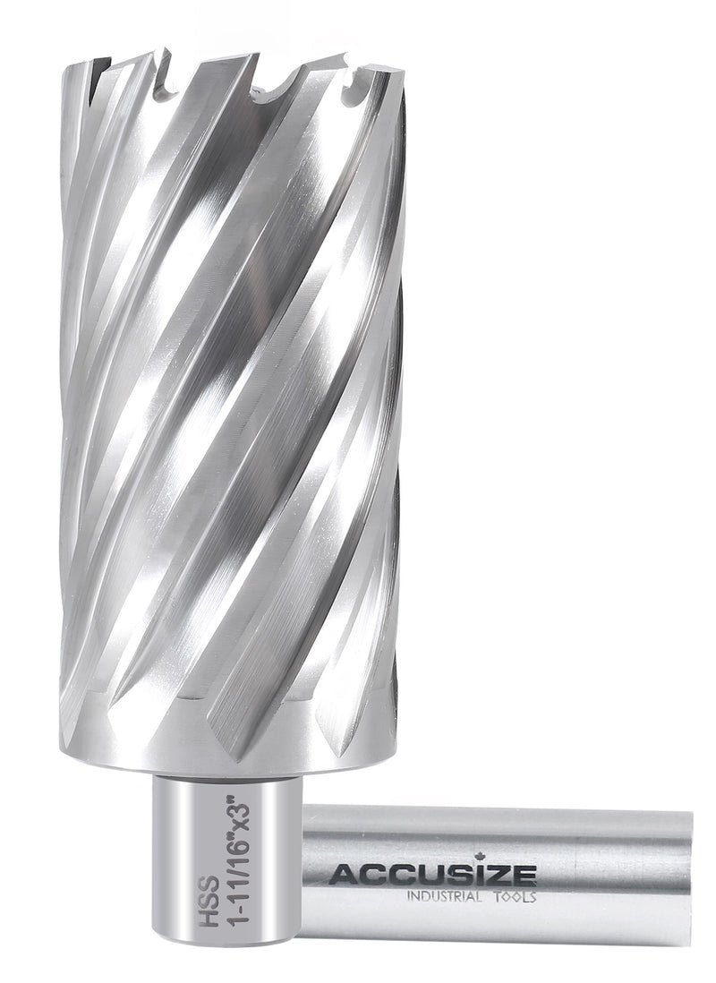Fraises annulaires H.S.S. 3" Profondeur de coupe avec tige Weldon 3/4", sol CBN, norme ANSI
