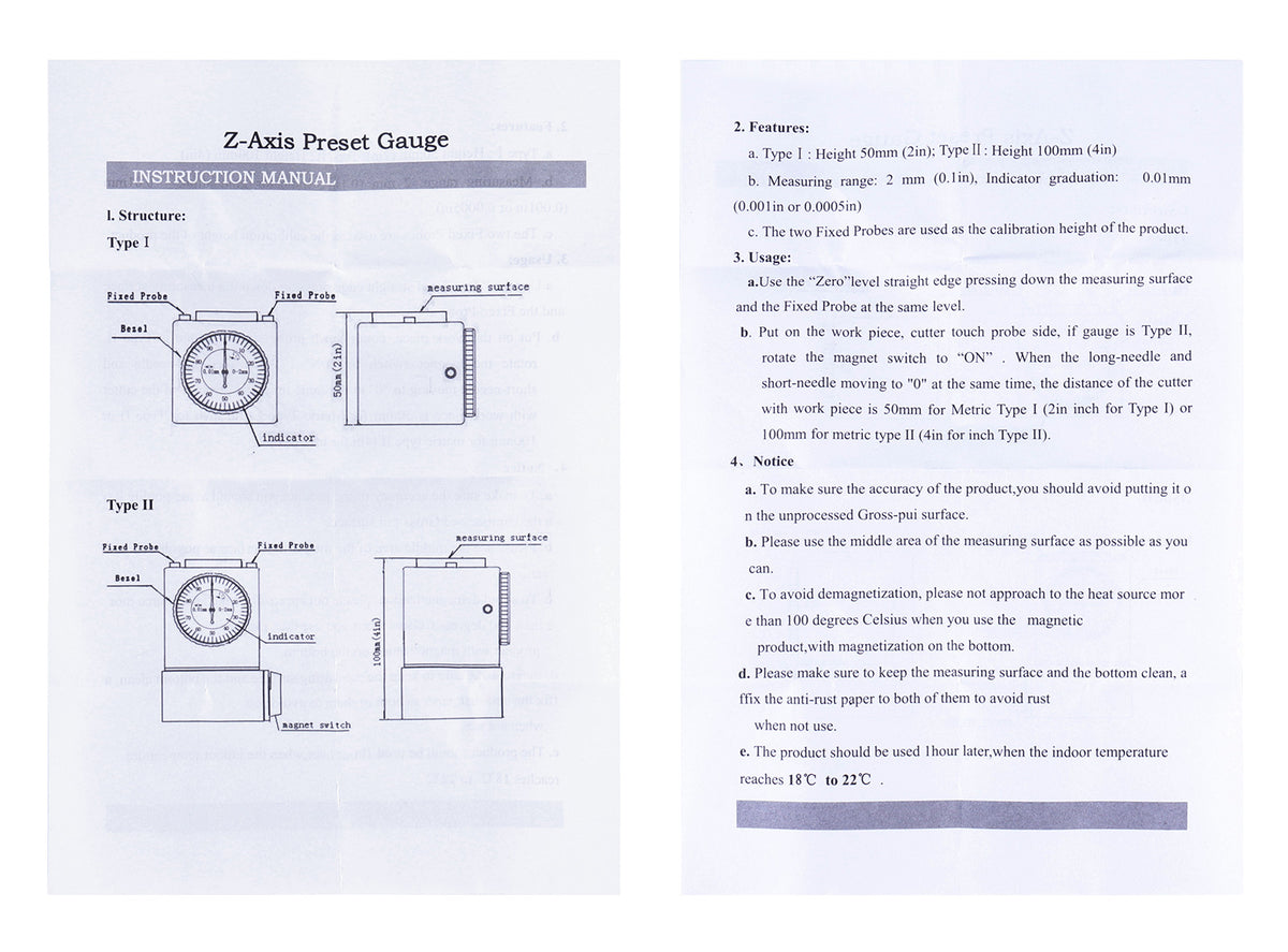 0-0.1'' by 0.001'' with Magnetic Base, 4'' Height, Z Axis Zero Setting, 2124-2002
