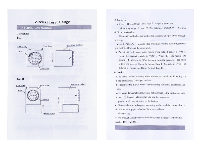 0-0.1'' by 0.001'' with Magnetic Base, 4'' Height, Z Axis Zero Setting, 2124-2002