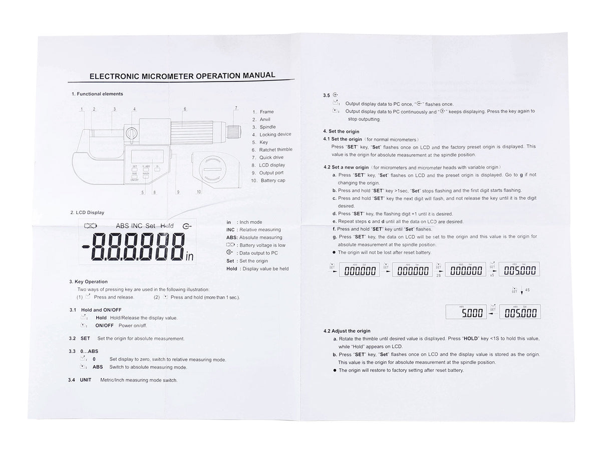 4-5'' by 0.00005'' Blade Electronic Digital Micrometer Abs/Inc Interchangeable, 2312-5010