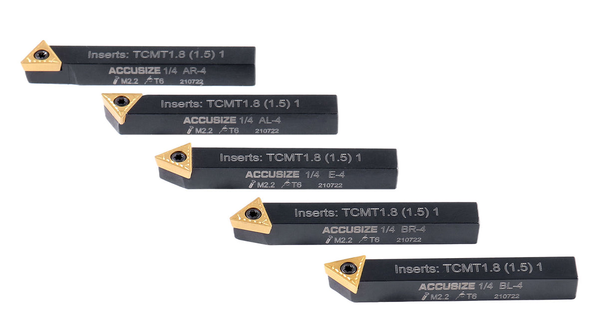 1/4'' by 2'' Oal 5 Pc Indexable Turning Tool Set with Tcmt1.8(1.5) Carbide Inserts, 2380-5022