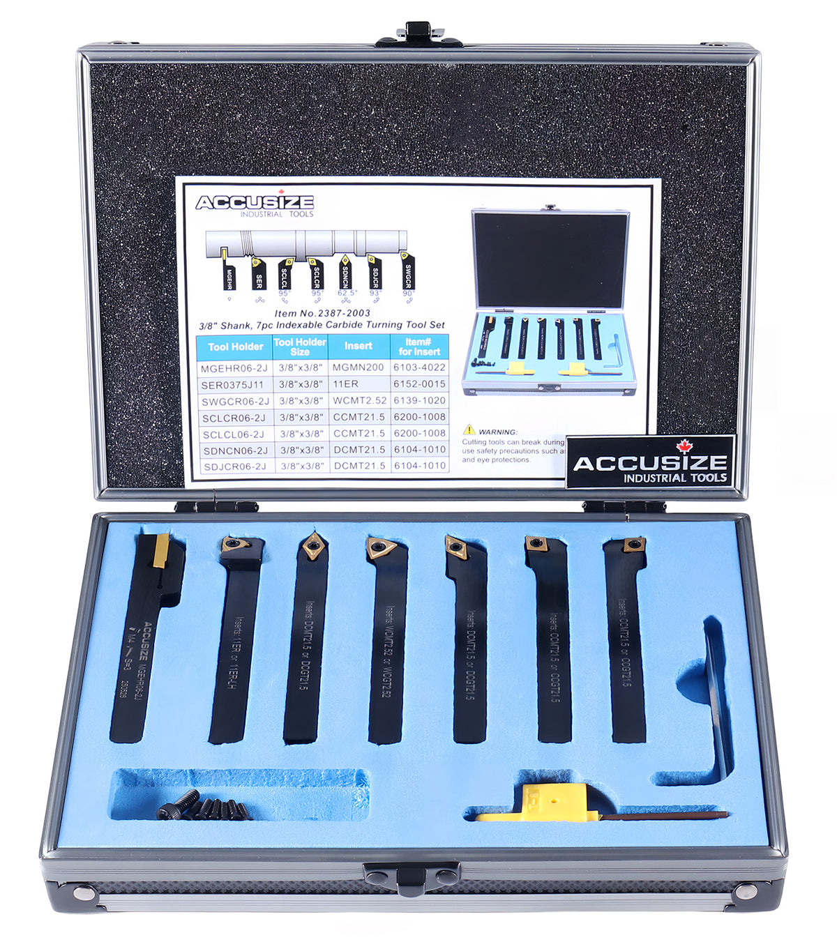 3/8'' Shank 7 Pc Indexable Carbide Turning Tool Set in Fitted Box, 2387-2003