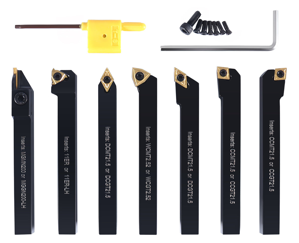 3/8'' Shank 7 Pc Indexable Carbide Turning Tool Set in Fitted Box, 2387-2003