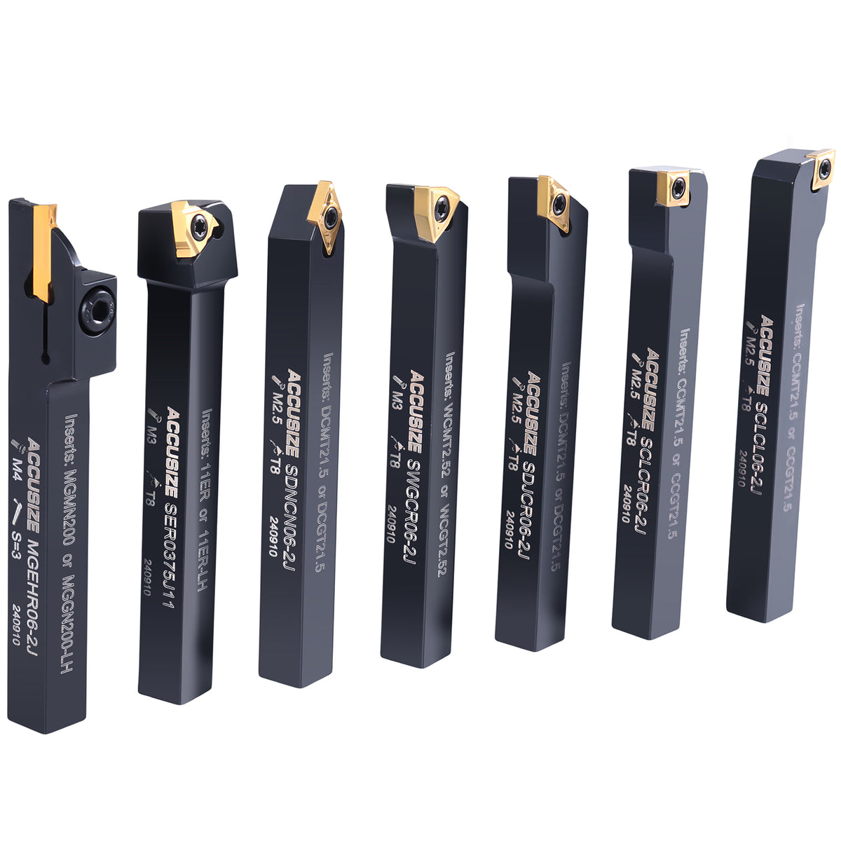 7 Pieces/Set 3/8'' Indexable Carbide Turning Tool Set with 10 Extra Carbide Inserts in Fitted Box, 2387-2003plus