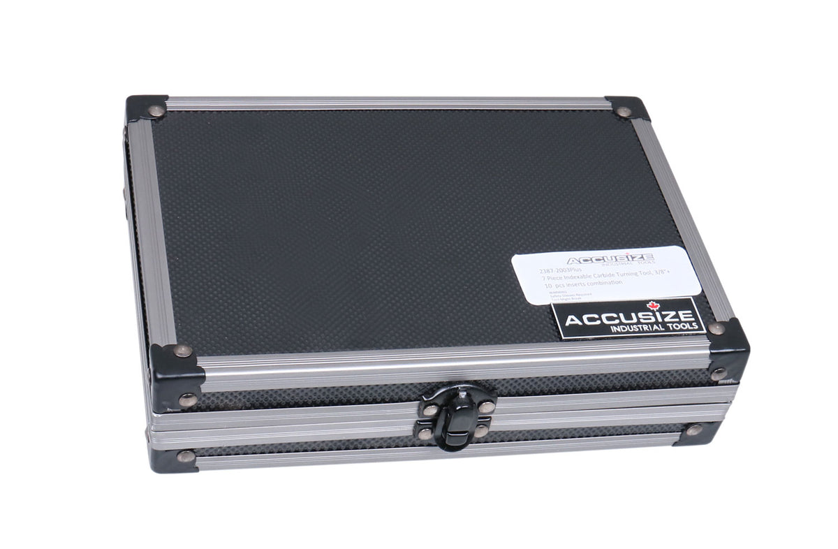 7 Pieces/Set 3/8'' Indexable Carbide Turning Tool Set with 10 Extra Carbide Inserts in Fitted Box, 2387-2003plus
