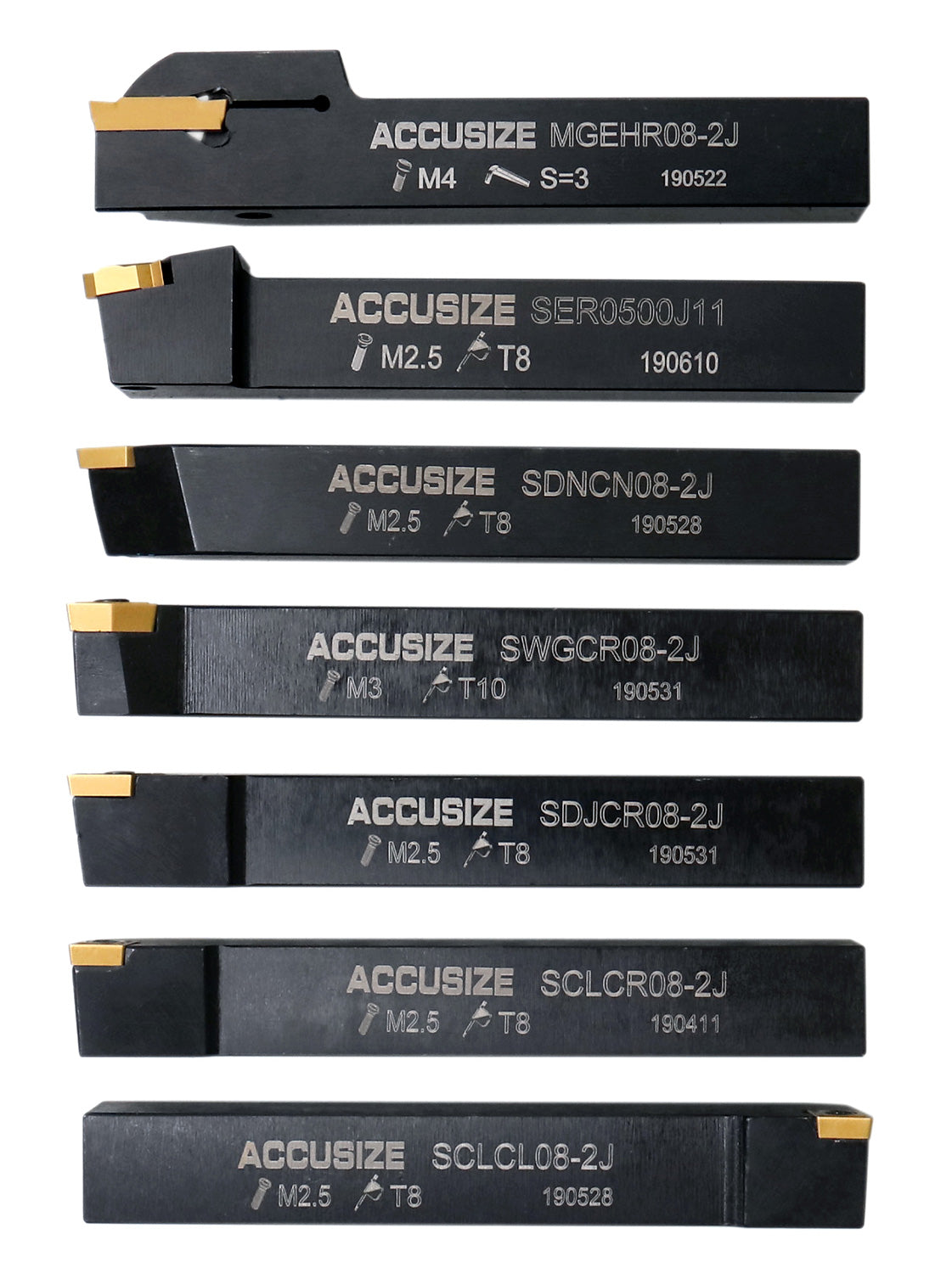 7-Ps Indexable Carbide Turning Tool Set, 1/2" Shank, C6 Grade TiN Coated Inserts, in Fitted Aluminum Case, 2387-2004