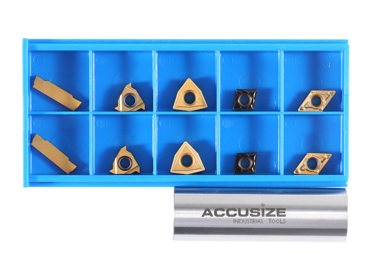 2 pièces de chaque type d'inserts en carbure pour les jeux d'outils de tournage en carbure Accusize 7ps indexables, enduit CVD et revêtu d'étain, total de 10 pièces
