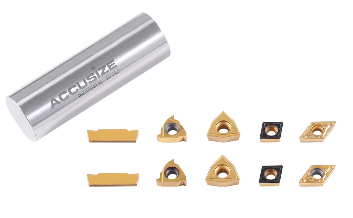 2 pièces de chaque type d'inserts en carbure pour les jeux d'outils de tournage en carbure Accusize 7ps indexables, enduit CVD et revêtu d'étain, total de 10 pièces