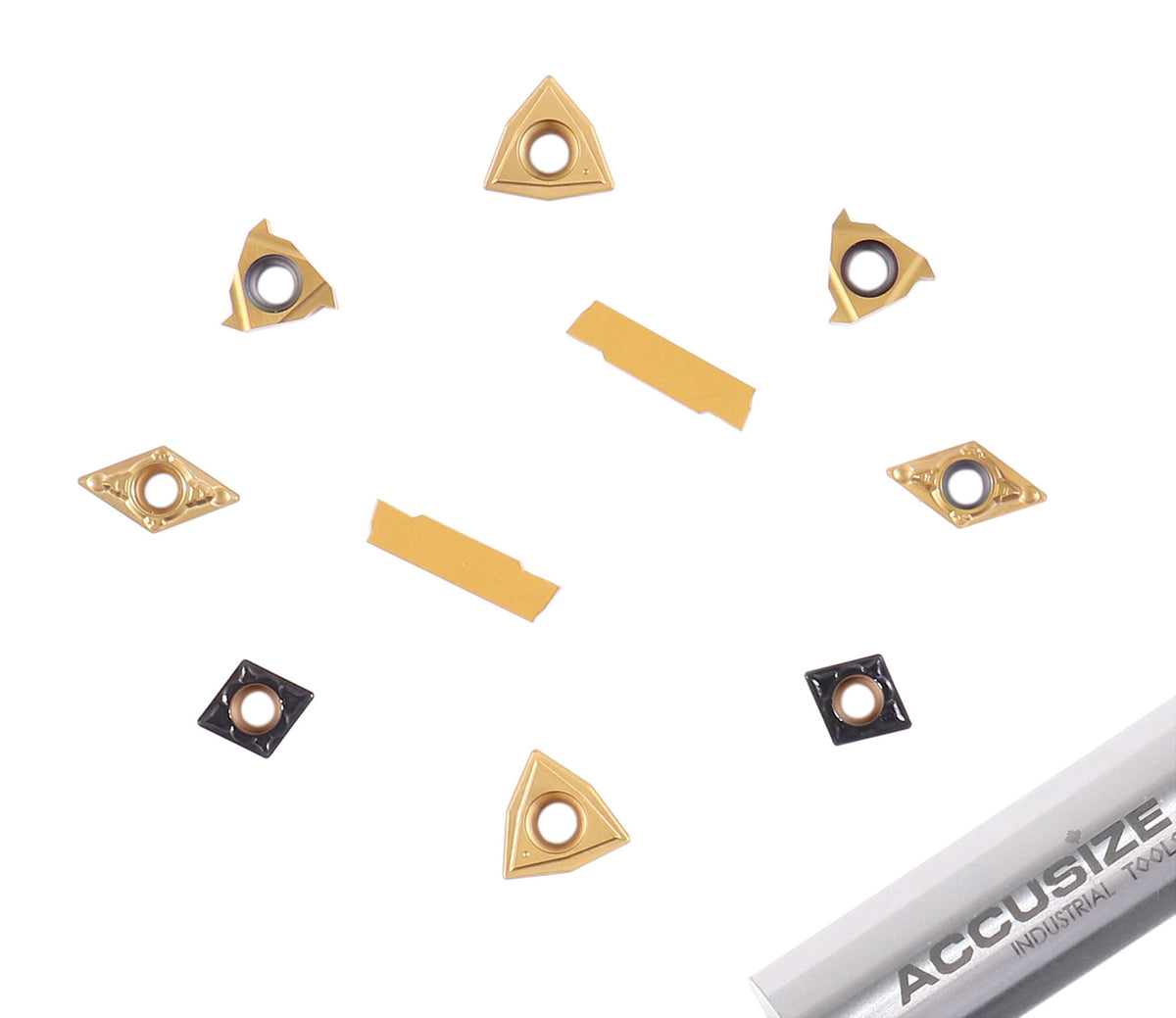 2 pièces de chaque type d'inserts en carbure pour les jeux d'outils de tournage en carbure Accusize 7ps indexables, enduit CVD et revêtu d'étain, total de 10 pièces