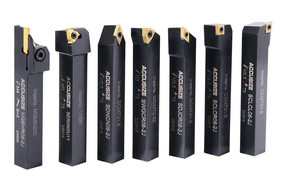7 Pieces/Set 1/2'' Indexable Carbide Turning Tool Set with 10 Extra Carbide Inserts in Fitted Box, 2387-2004plus