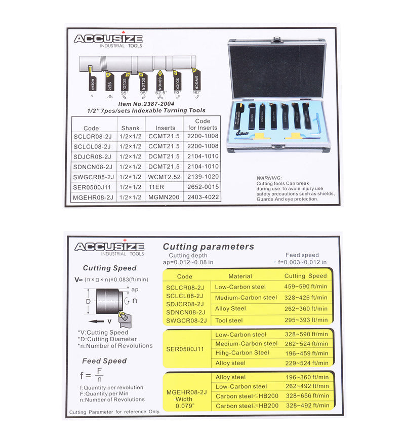 7 Pieces/Set 1/2'' Indexable Carbide Turning Tool Set with 10 Extra Carbide Inserts in Fitted Box, 2387-2004plus