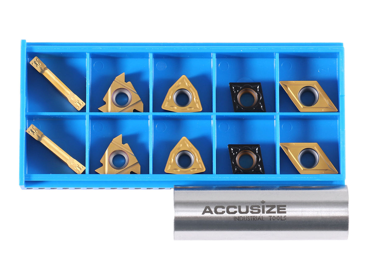 2 pièces de chaque type d'inserts en carbure pour les jeux d'outils de tournage en carbure Accusize 7ps indexables, enduit CVD et revêtu d'étain, total de 10 pièces