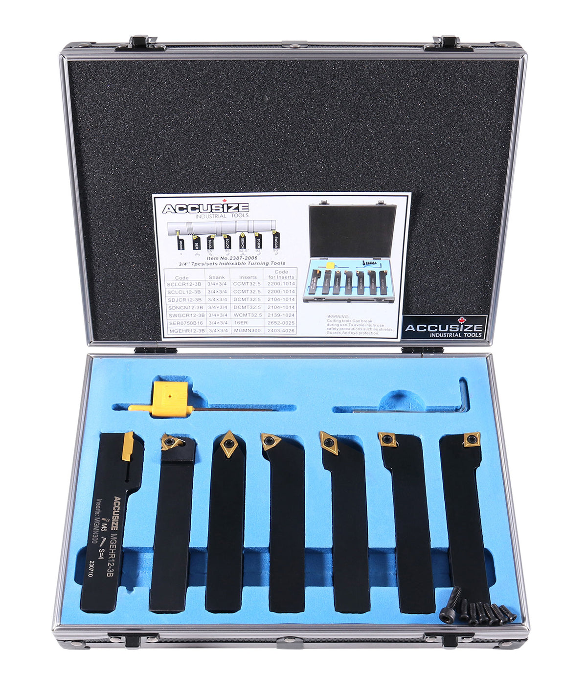 3/4'' Shank 7 Pc Indexable Carbide Turning Tool Set in Fitted Box, 2387-2006