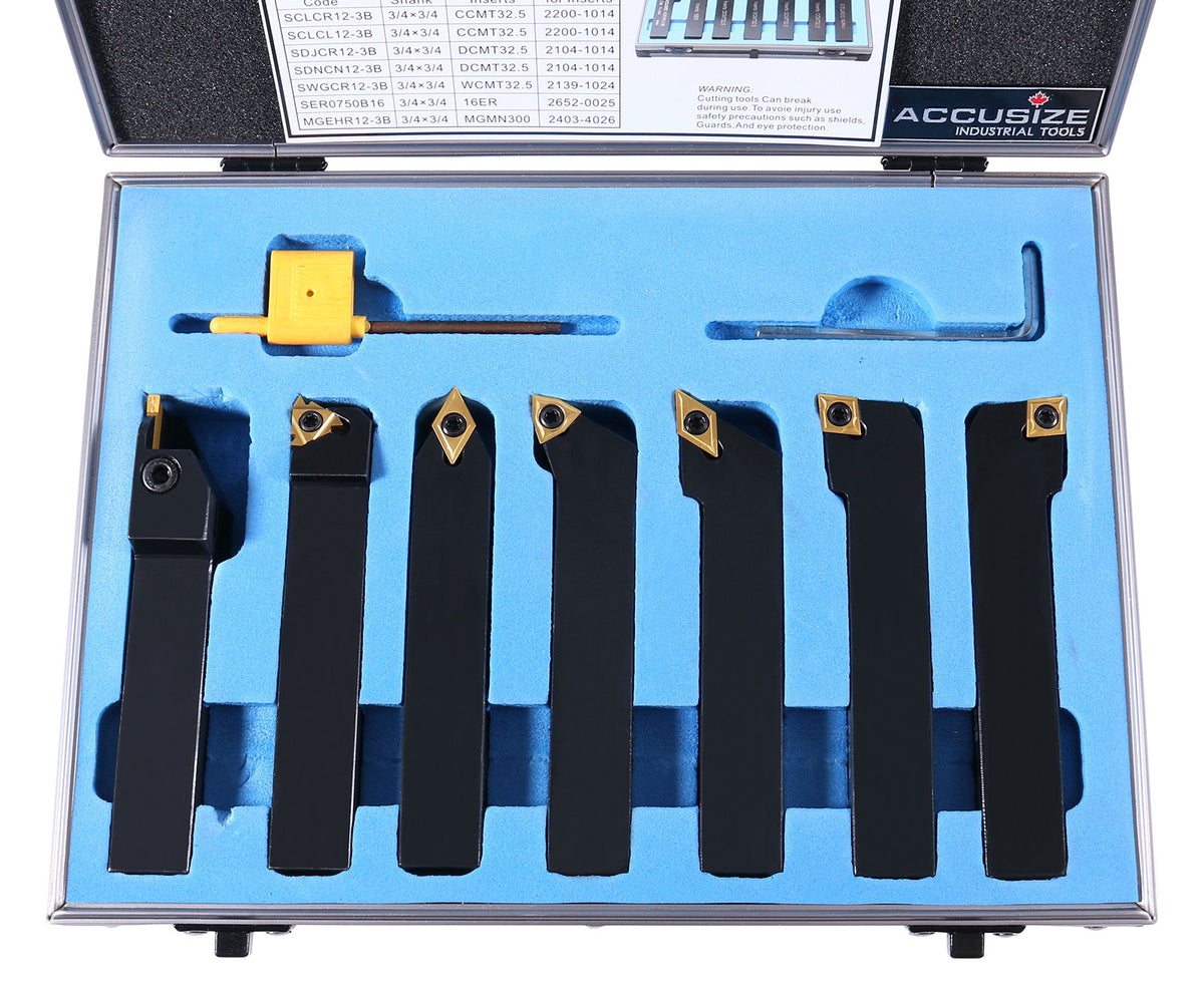 3/4'' Shank 7 Pc Indexable Carbide Turning Tool Set in Fitted Box, 2387-2006