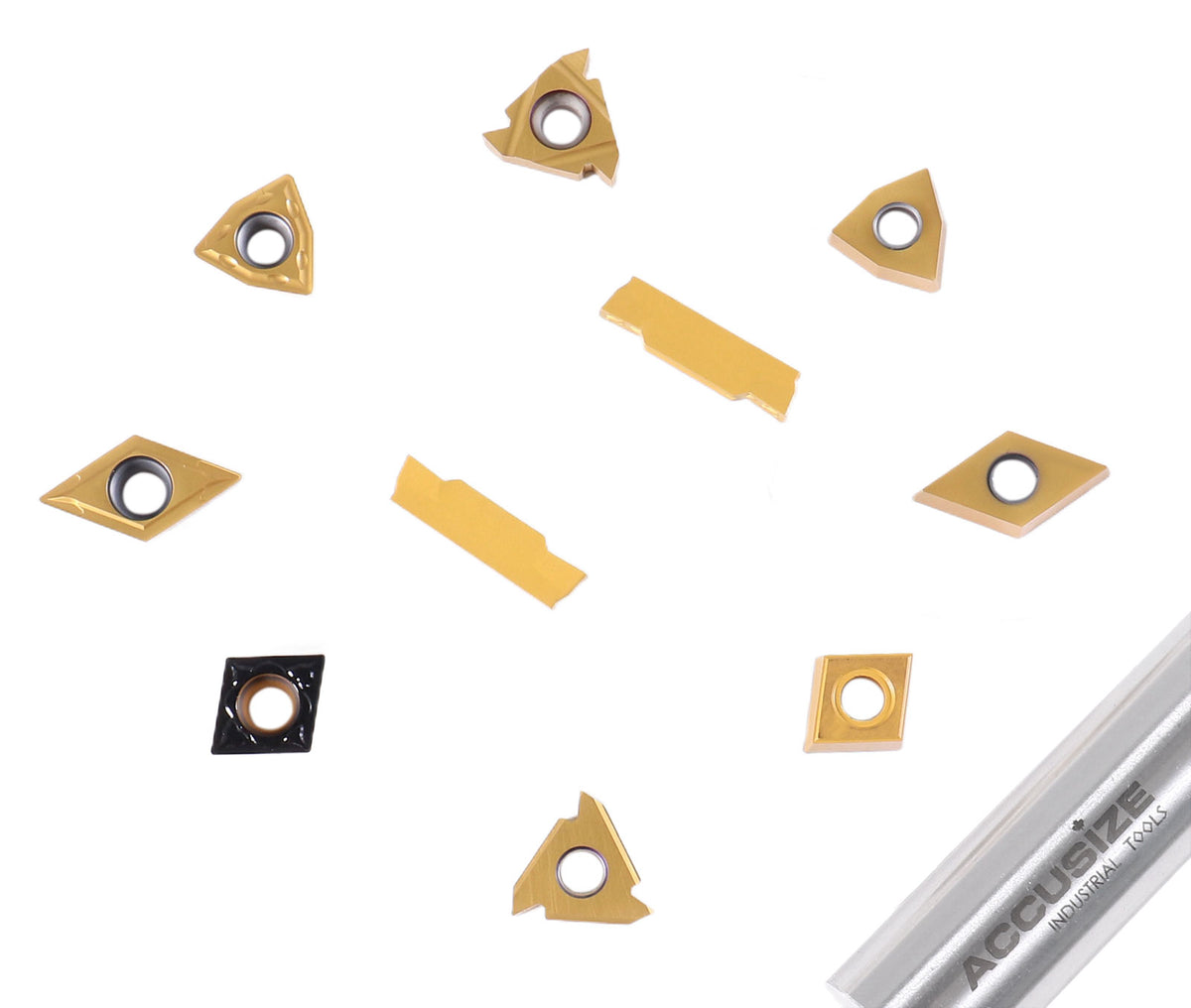 2 pièces de chaque type d'inserts en carbure pour les jeux d'outils de tournage en carbure Accusize 7ps indexables, enduit CVD et revêtu d'étain, total de 10 pièces