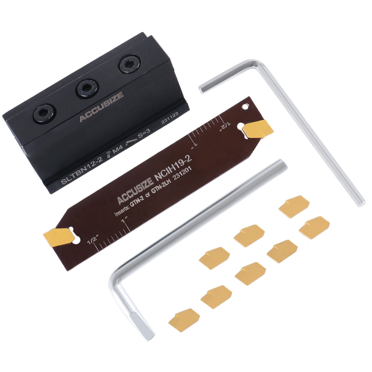 1/2'' Self-Lock Block Sltbn12-2 with 10 Pcs Gtn-2 Carbide Inserts and 1 Pc 0.087'' - 0.094'' Width Ncih19-2 Blade, 2410-0012