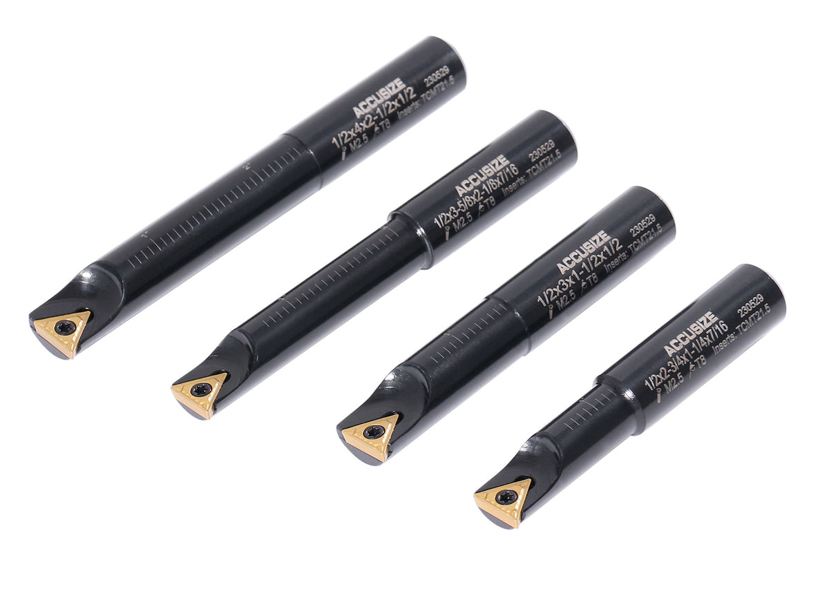 4 Pc 1/2'' Round Shank Indexable Boring Bar Set with Tcmt21.50 Carbide Inserts, 90 Degree, 2627-9104