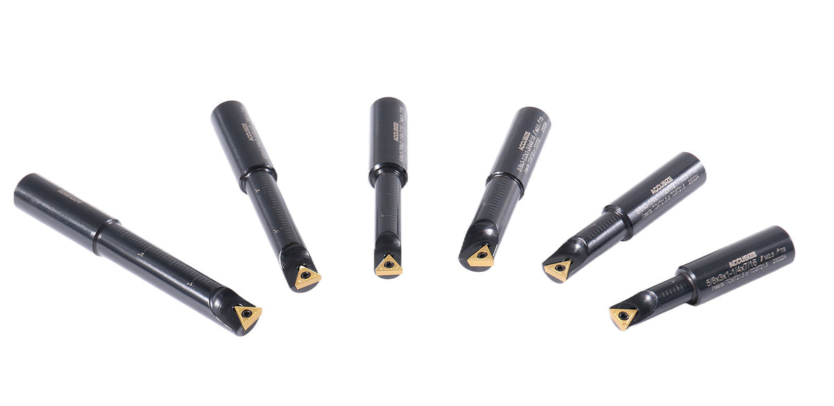 6 Pc 5/8'' Round Shank Indexable Boring Bar Set with Tcmt Carbide Inserts, 90 Degree, 2627-9106