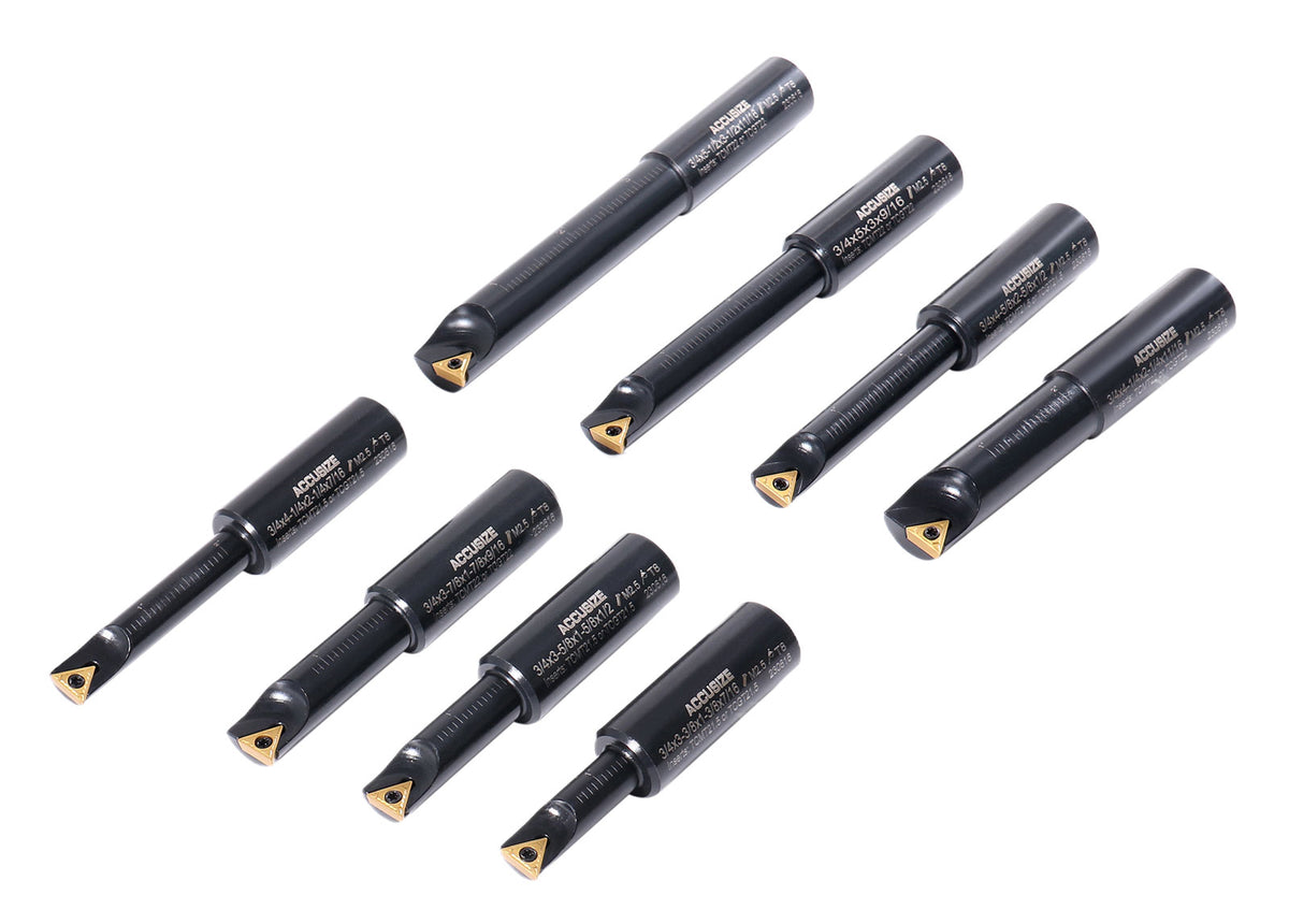 8 Pc 3/4'' Round Shank Indexable Boring Bar Set with Tcmt Carbide Inserts, 90 Degree, 2627-9108