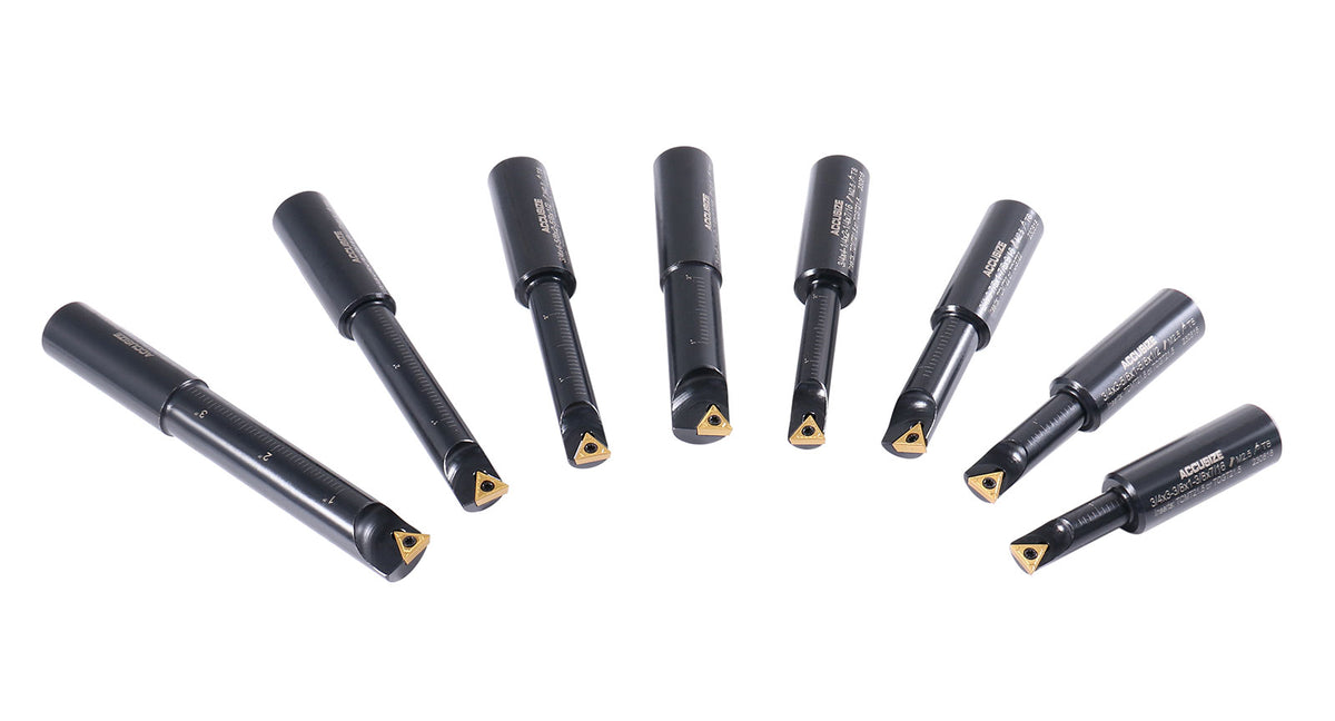 8 Pc 3/4'' Round Shank Indexable Boring Bar Set with Tcmt Carbide Inserts, 90 Degree, 2627-9108