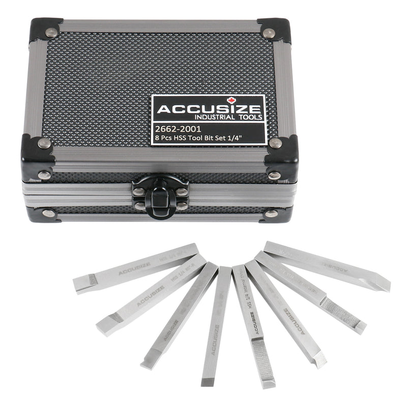 8 pcs H.S.S. Tool Bit Set, Pre-Ground for Turning & Facing Work, 1/4", 5/16", 3/8" & 1/2"
