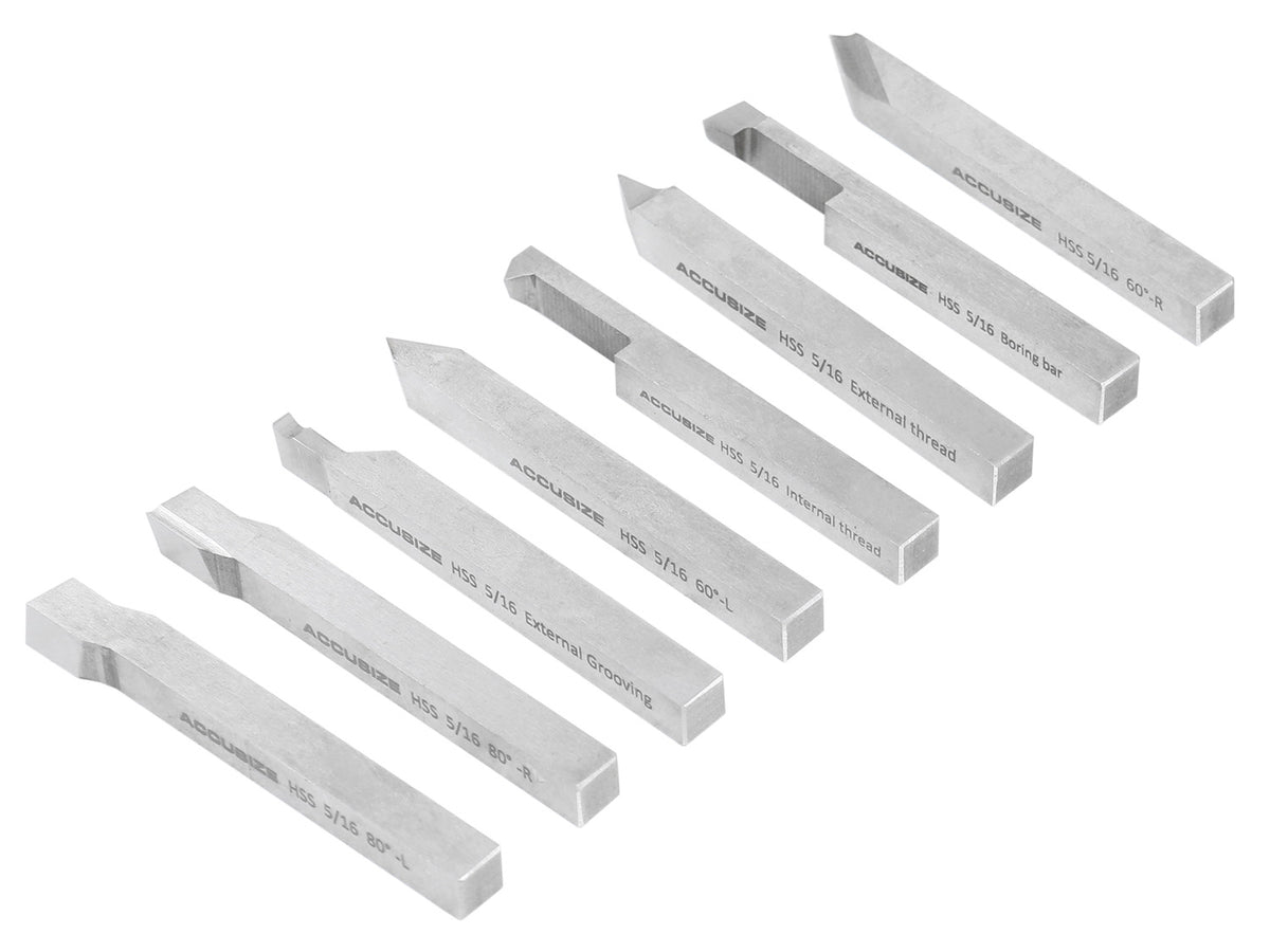 Jeu de 8 embouts à outils H.S.S., pré-rectifiée pour tournage et revêtement, 1/4", 5/16", 3/8" & 1/2"