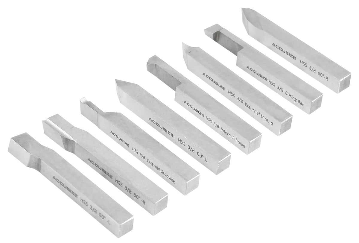 Jeu de 8 embouts à outils H.S.S., pré-rectifiée pour tournage et revêtement, 1/4", 5/16", 3/8" & 1/2"