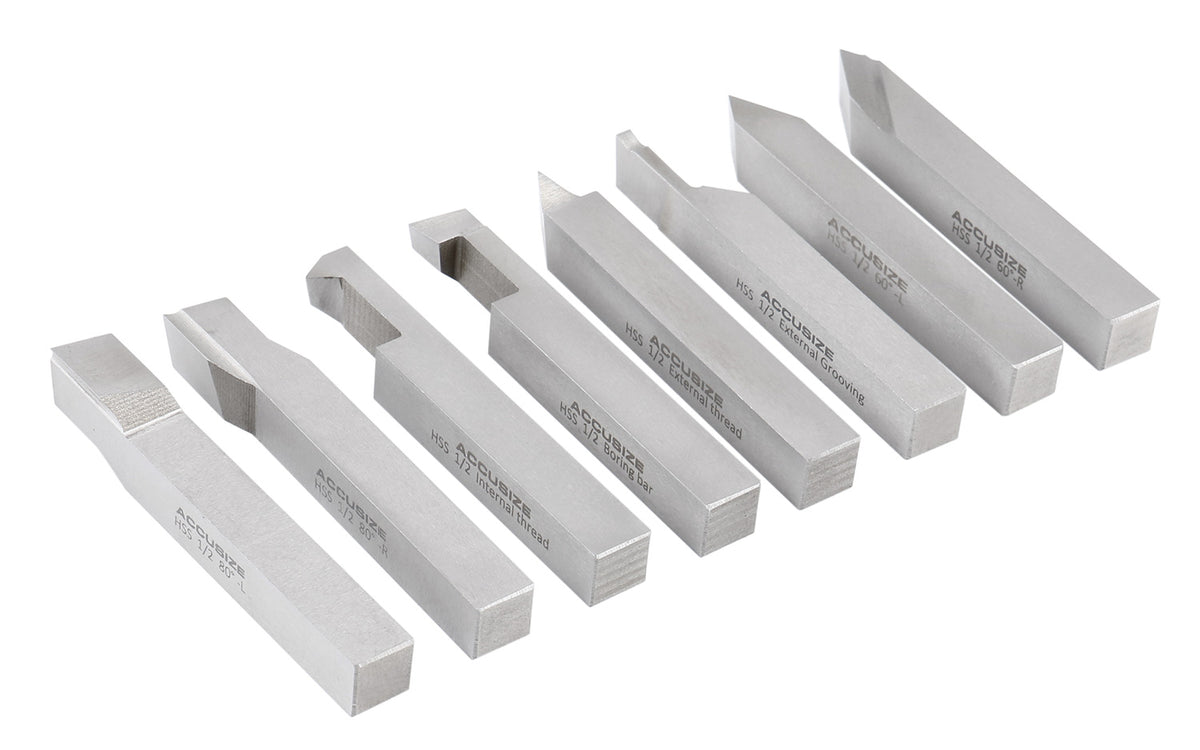 Jeu de 8 embouts à outils H.S.S., pré-rectifiée pour tournage et revêtement, 1/4", 5/16", 3/8" & 1/2"