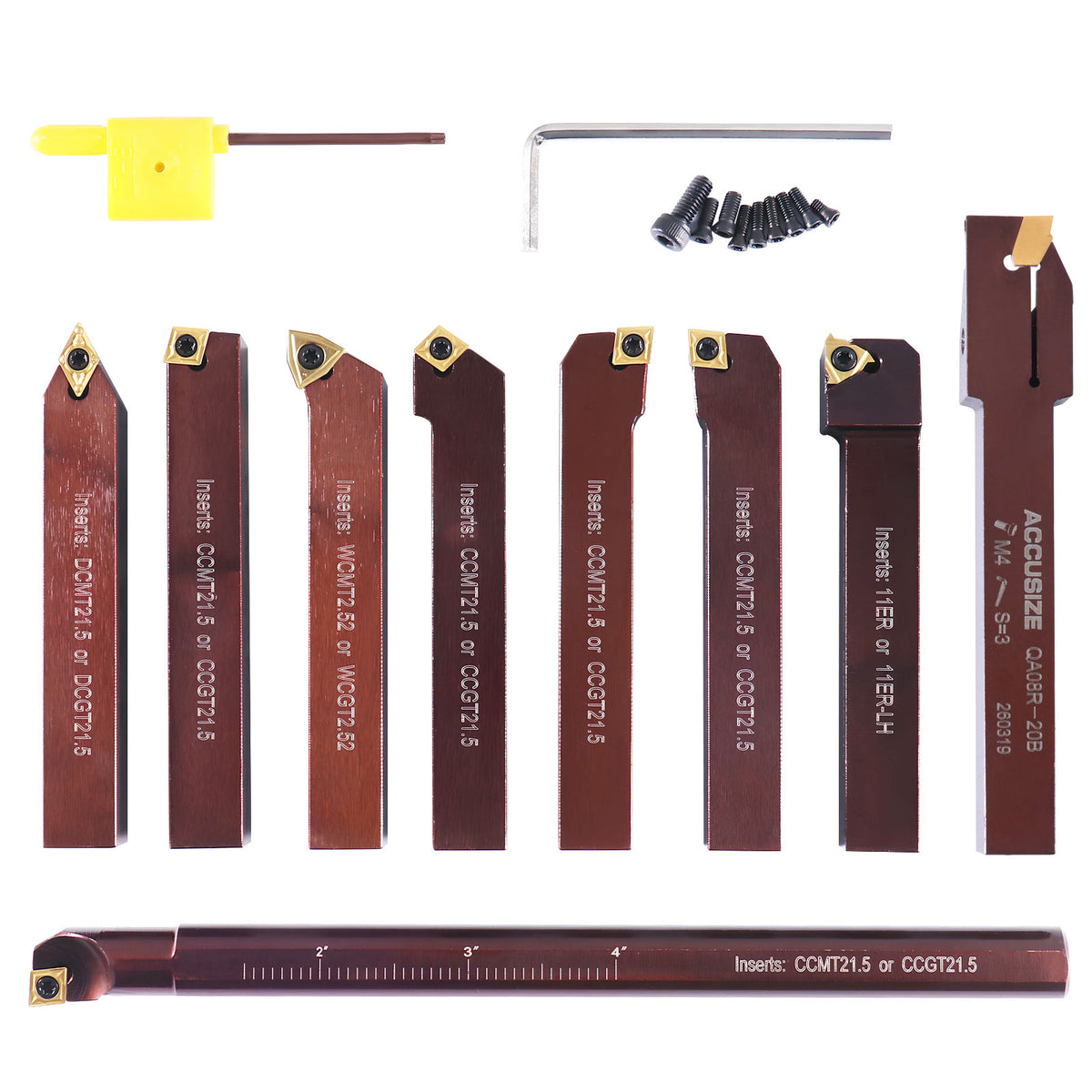 1/2" 9 Pieces/Set, Indexable Carbide Turning Tools and Boring Bar, 2988-0012