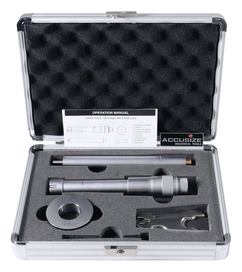 0.8'' to 1.0'' Three-Point Internal Micrometer, Ratchet Stop, 3150-6071