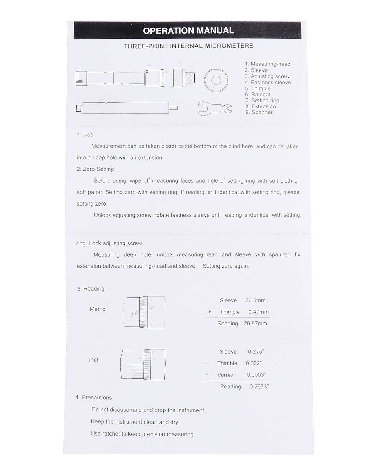 2.5'' to 3.0'' Three-Point Internal Micrometer, Ratchet Stop, 3151-1071