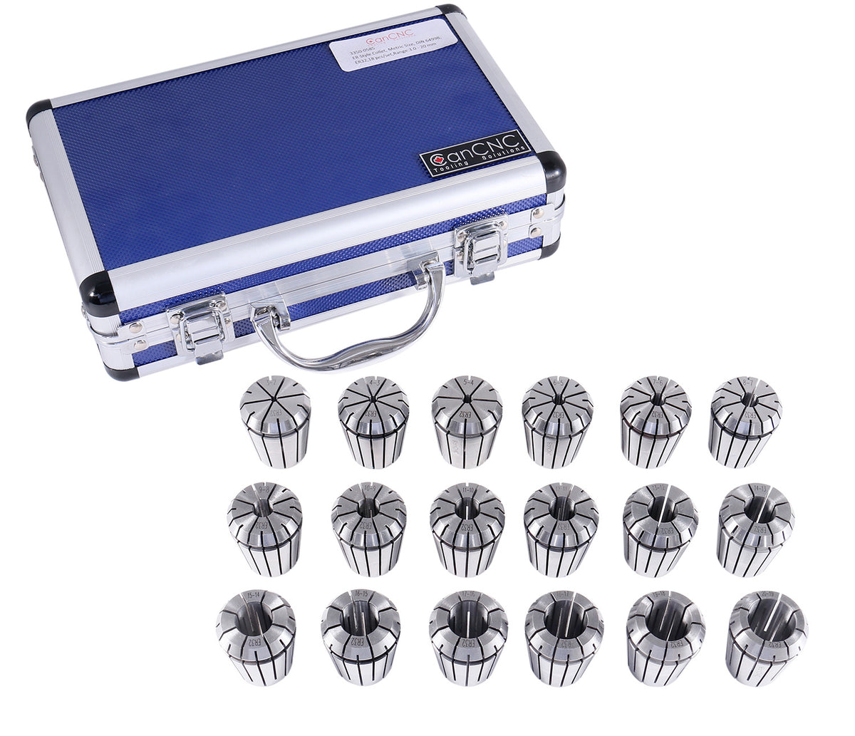 3 mm to 20 mm by 1 mm Er-32 Collet Set, 18 Pcs/Set in Fitted Strong Aluminium Box, 3350-0585