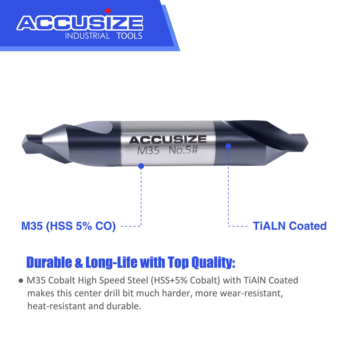 6pc M35 (H.S.S. +5% Cobalt) TiALN Coated Center Drill Set