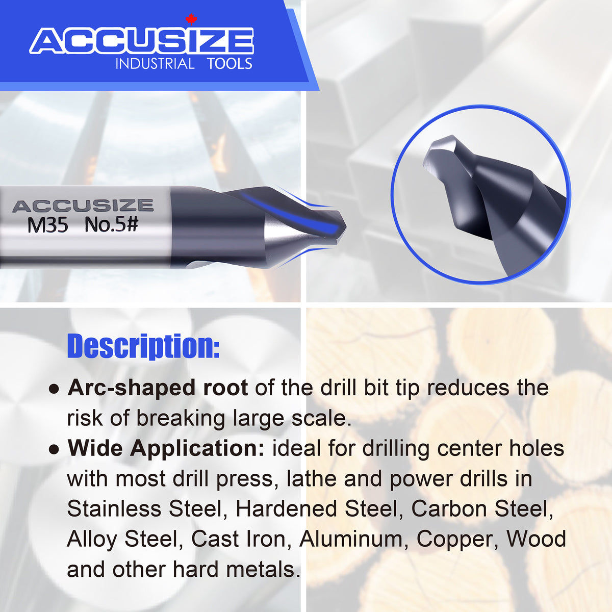 6pc M35 (H.S.S. +5% Cobalt) TiALN Coated Center Drill Set