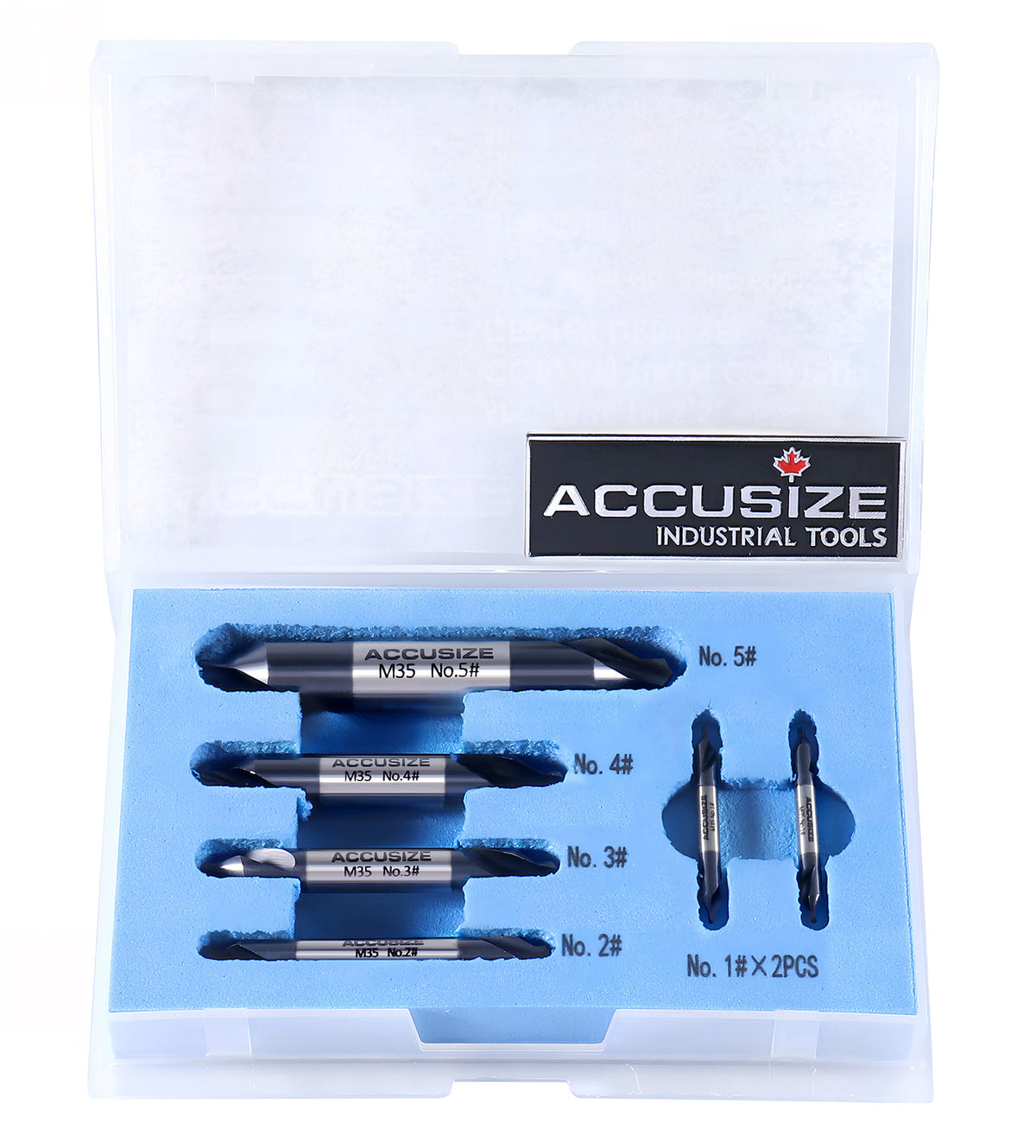 Accusize 6-Pc M35 Cobalt Center Drill Bit Set (#1-#5) - TiAlN Coated, HSS, For Metalworking, In Case