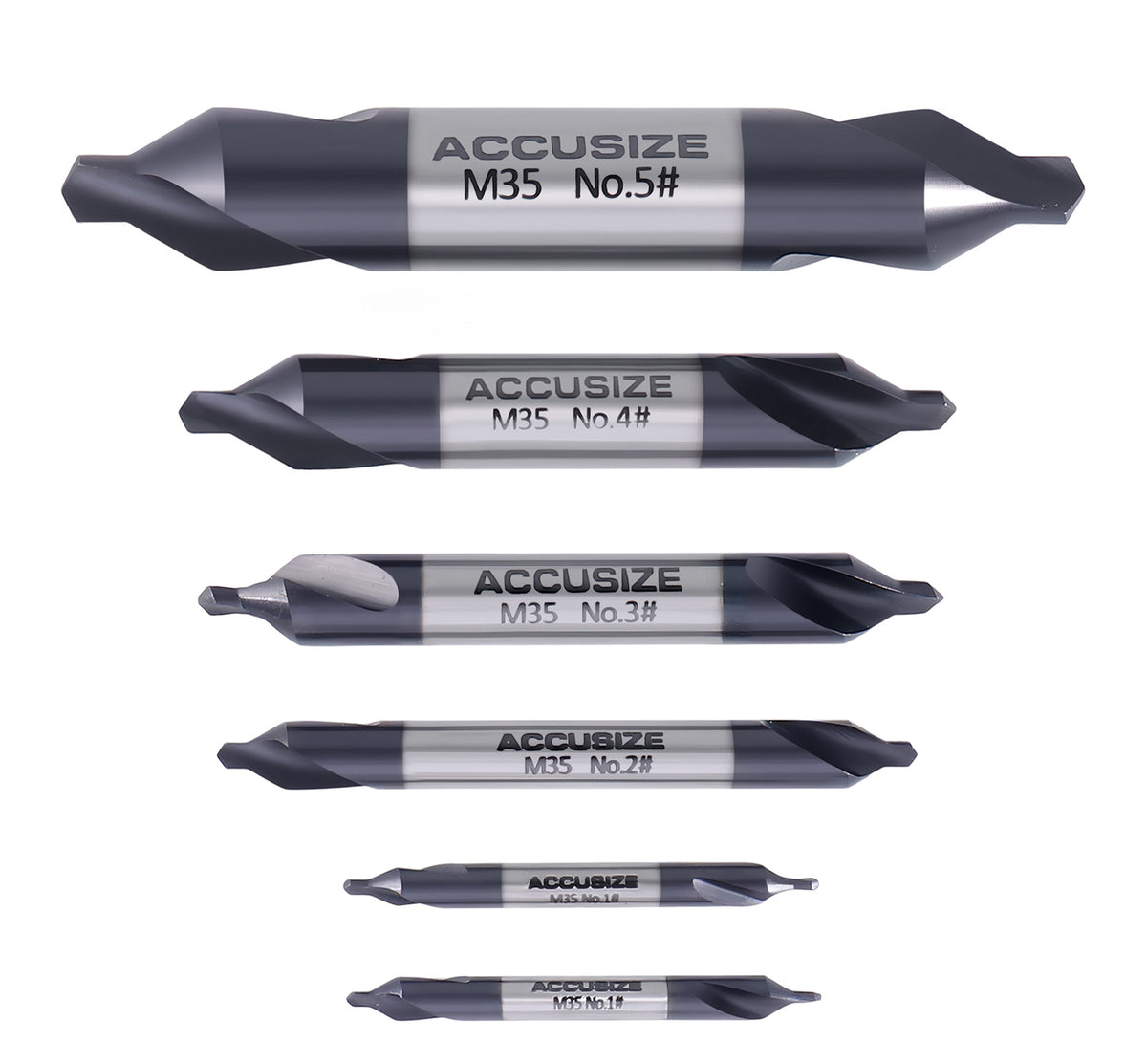 6pc M35 (H.S.S. +5% Cobalt) TiALN Coated Center Drill Set