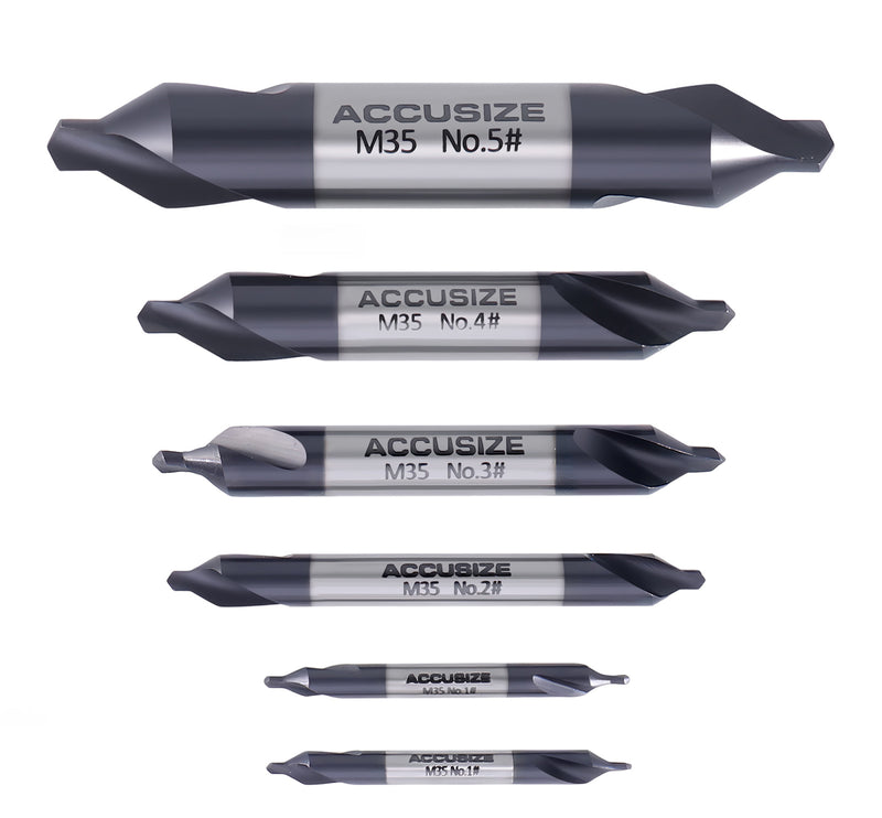 6pc M35 (H.S.S. +5% Cobalt) TiALN Coated Center Drill Set