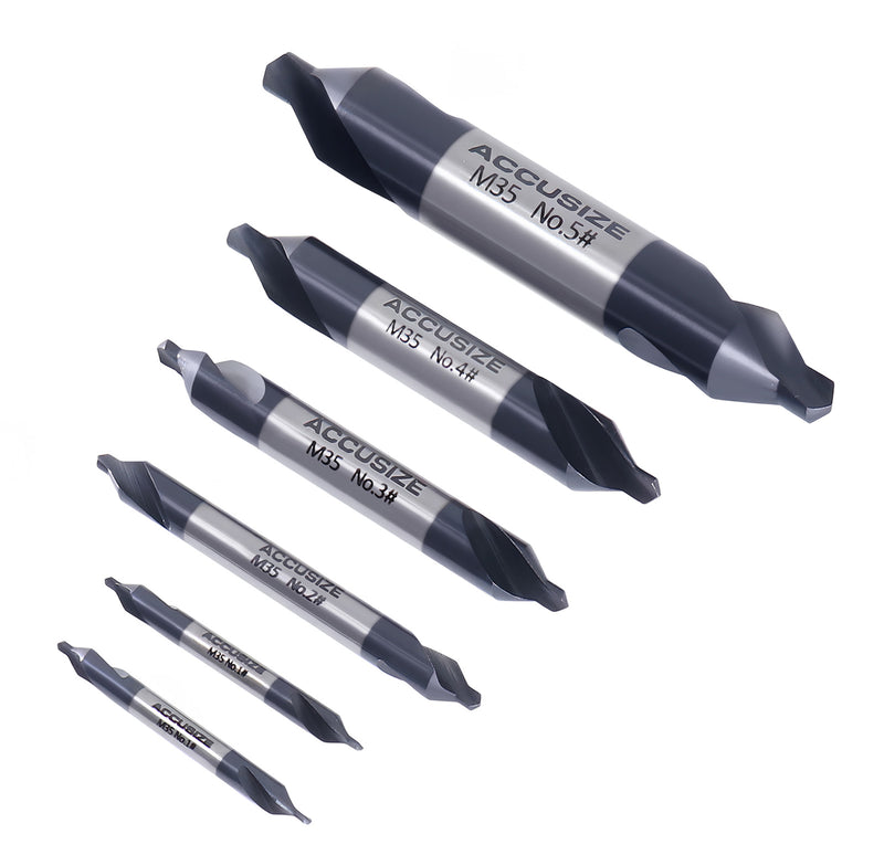 6pc M35 (H.S.S. +5% Cobalt) TiALN Coated Center Drill Set