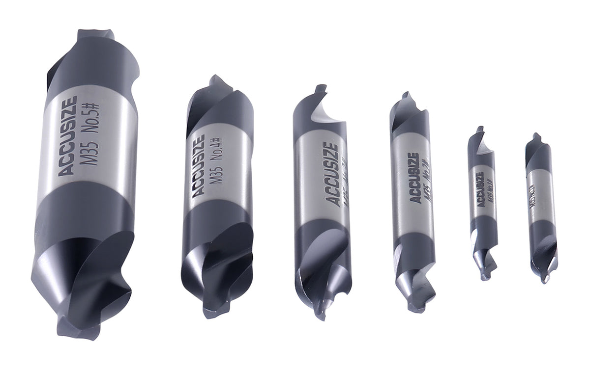 6pc M35 (H.S.S. +5% Cobalt) TiALN Coated Center Drill Set