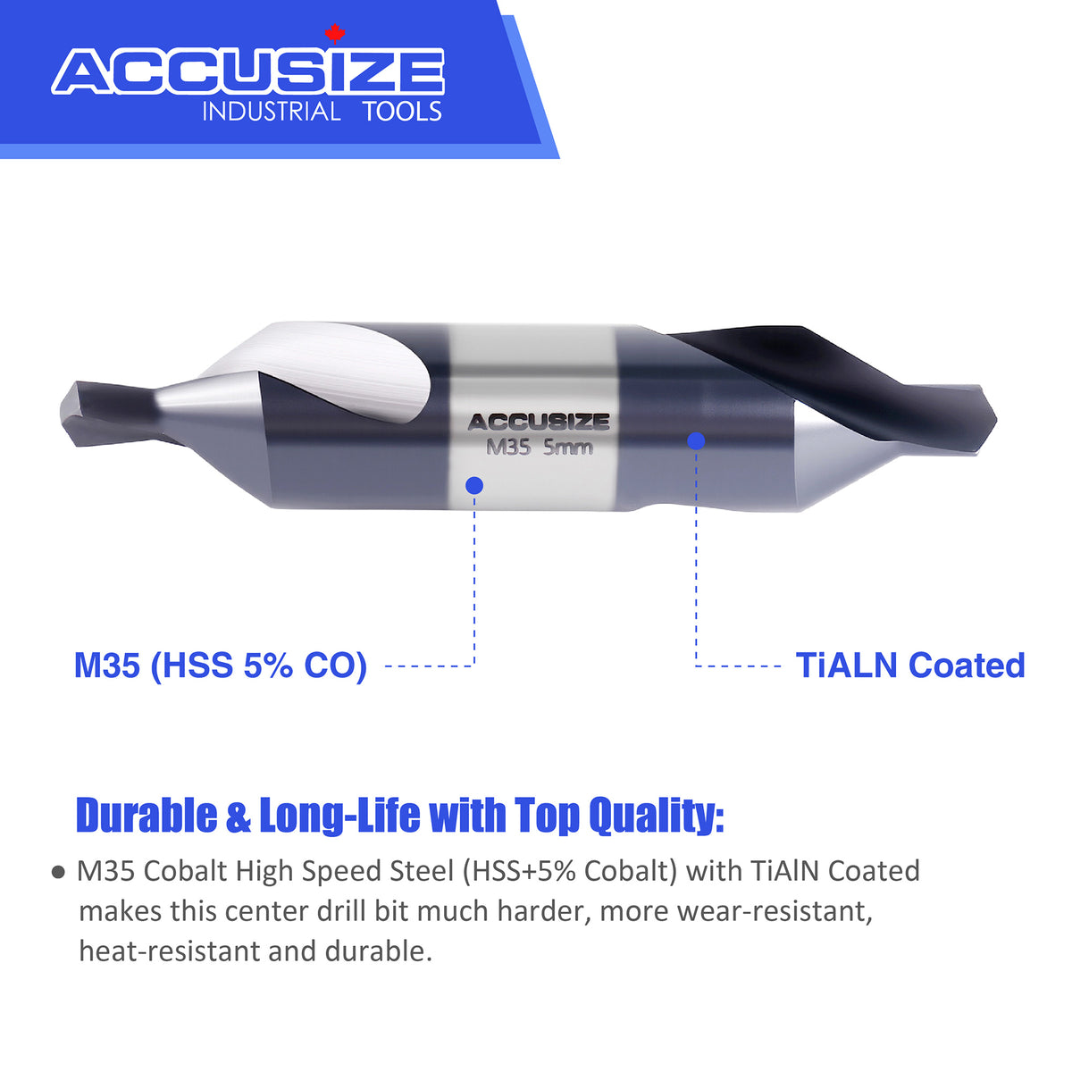6pc M35 (H.S.S. +5% Cobalt) TiALN Coated Center Drill Set