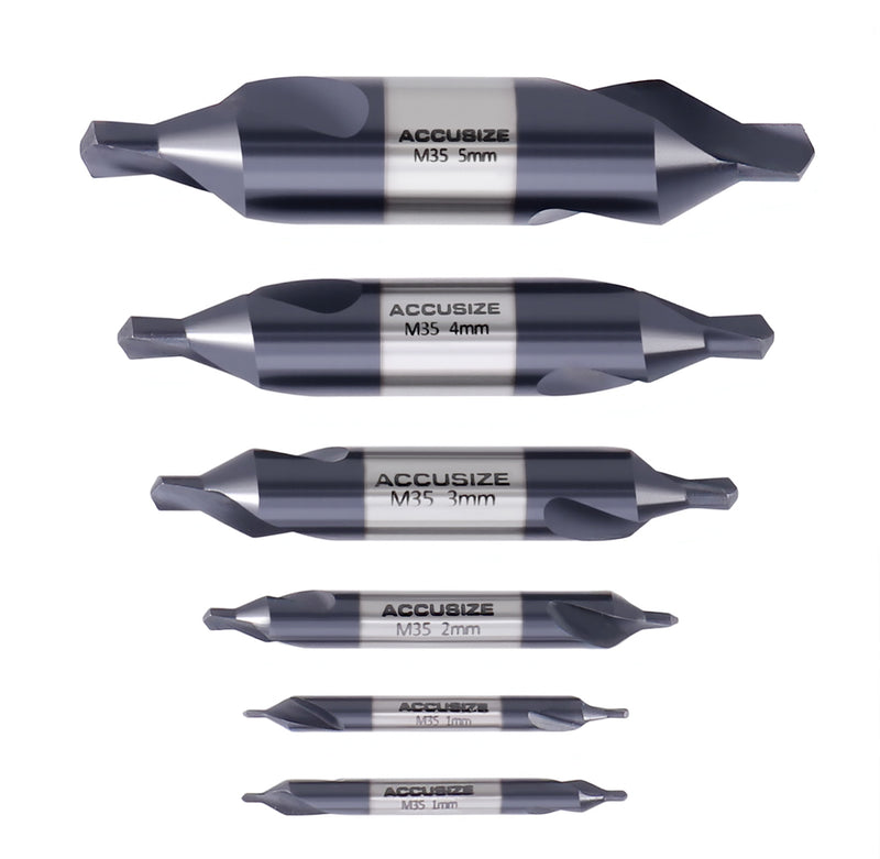 6pc M35 (H.S.S. +5% Cobalt) TiALN Coated Center Drill Set