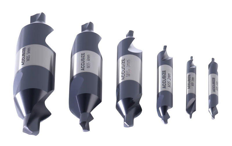 6pc M35 (H.S.S. +5% Cobalt) TiALN Coated Center Drill Set