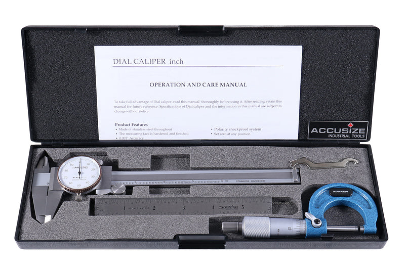 3pcs Measuring Tool Sets, 6" Caliper, 1" Micrometer and 6" Rule,
