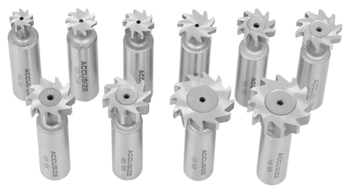 10 Pcs Hss Woodruff Key Cutter Set, 1/2'' Straight Shank, 3800-1101