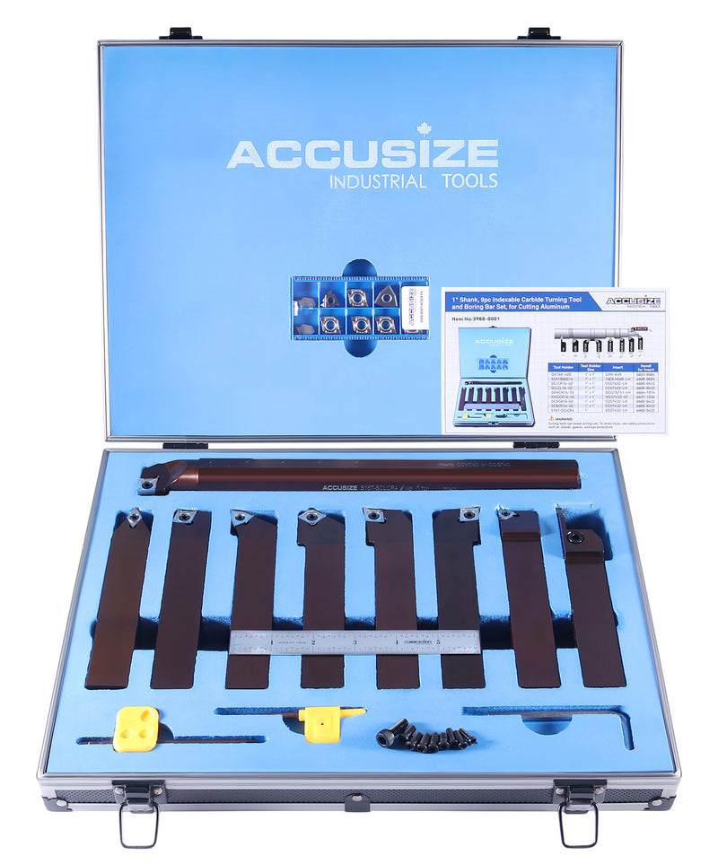 1" 9 Pieces/Set, Indexable Carbide Turning Tools and Boring Bar, for Cutting Aluminum, 3988-0001