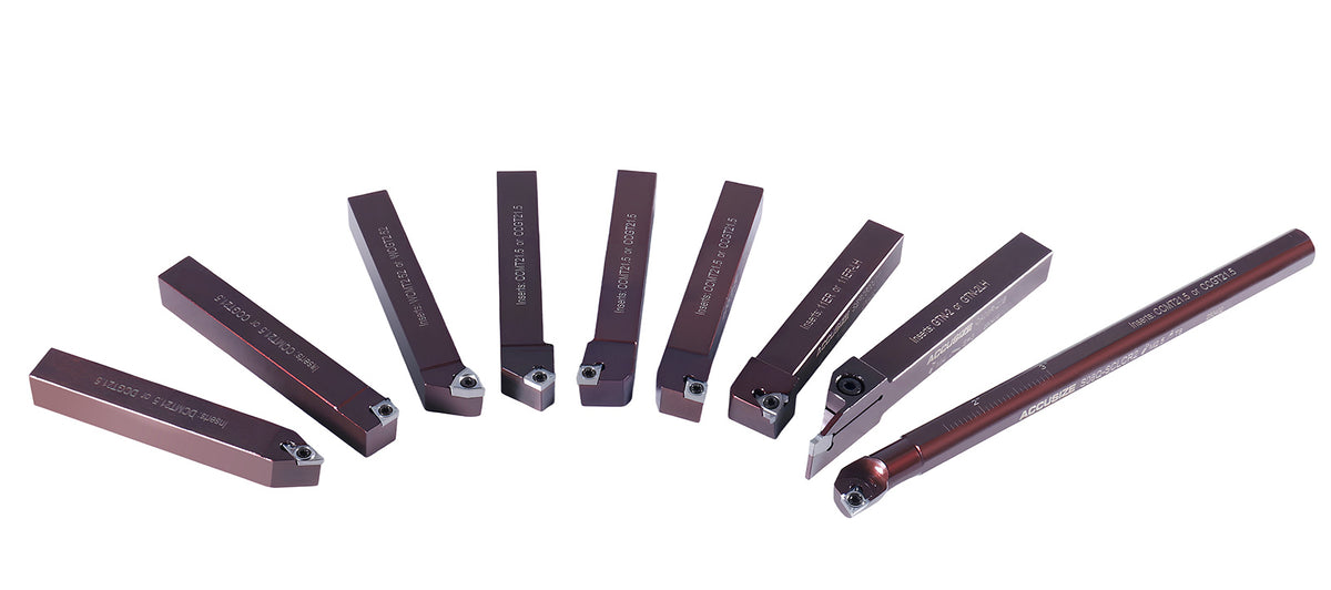 1/2" 9 Pieces/Set, Indexable Carbide Turning Tools and Boring Bar, for Cutting Aluminum, 3988-0012