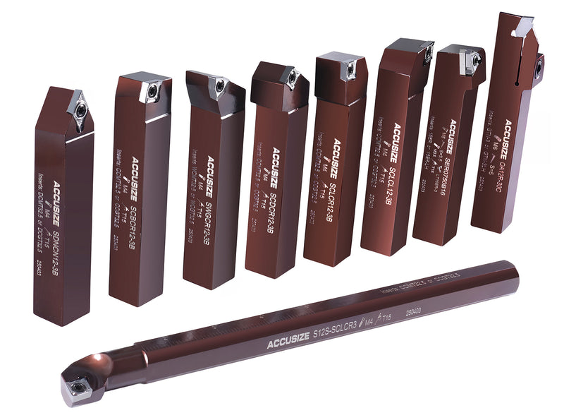 3/4" 9 Pieces/Set, Indexable Carbide Turning Tools and Boring Bar, for Cutting Aluminum, 3988-0034