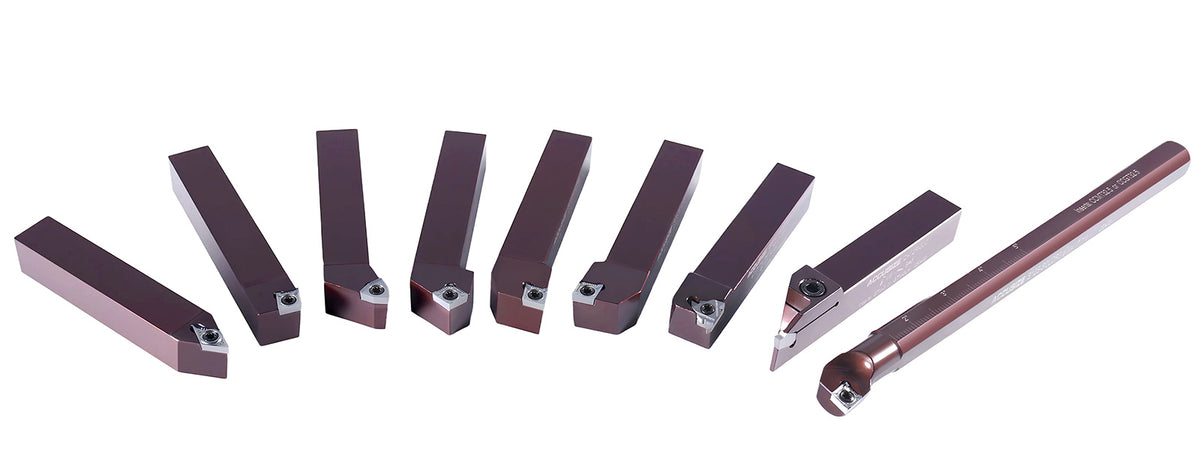 3/4" 9 Pieces/Set, Indexable Carbide Turning Tools and Boring Bar, for Cutting Aluminum, 3988-0034