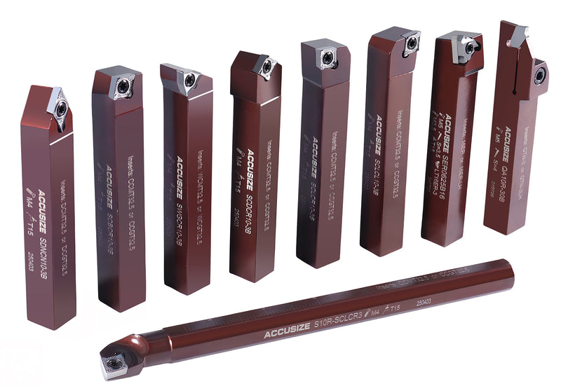 5/8" 9 Pieces/Set, Indexable Carbide Turning Tools and Boring Bar, for Cutting Aluminum, 3988-0058