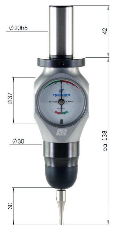 TSCHORN 3D Tester Edge Finder DREHplus V2, 3/4" (19.05mm) Shank, 0.14" - 0.12" (3.6 - 3.2mm) Sensing Tip, Measuring All Axes & Rotating Center, 4940-0034